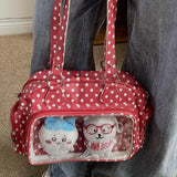 KYLETHOMASW  -  Japanese Harajuku Boston Handbag Women Large Capacity Transparent DIY Display Ita Bag Ladies Kawaii Polka Dot Crossbody Bag Chic