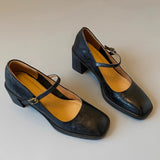 KYLETHOMASW  -  Womens Shoes Coarse Heel Leather Shoes Women's High Heel Mary Jane Shoes Shallow Commuter Shoe Women Heels