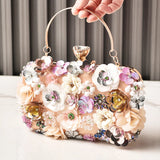 KYLETHOMASW  -  3d Floral Rhinestone Clutch Bag Handmade Sequins Flower Hard Case Bag Metal Chain Strap Wedding Prom Party Women Formal Handbag