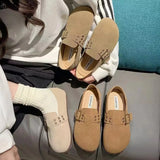 KYLETHOMASW  -  Faux Suede Leather Loafers Women Rivet Belt Flats Mocasines Ladies Garden Shoes Clogs Barefoot Tabis Comfy Slip On Walking Shoes