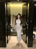 KYLETHOMASW  -  French High-End Lace V-Neck Evening Gown Slim Waist Fish-Tail Base Layer 2026 Spring New Arrival Women's Fashion Elegant Dress