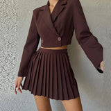 Kylethomasw Commuter Lady Elegant Lapel Short Blazer Suit Sets Spring Double Breasted Top+Pleated Shorts Skirt Outfit Women Autumn Two-piece