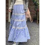 Kylethomasw   -  Korean Contrast Color Patchwork Loose Mid-length Skirt Women 2024 Summer New High Waist All Match Casual Plaid A-line Skirt