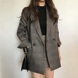 KYLETHOMASW  -  Women Winter Plaid Blazers Coats Korean Fashion Elegant Solid Thick Jacket Female Double Breasted Office Lady Long Overcoat