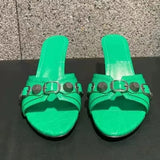KYLETHOMASW  -  Summer Metal Buckle Strap Women's Sandals Round Toe Thin High Heels Breathable Female Pumps Peep Toe Slip-on Sexy Madam Slippers