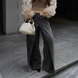 KYLETHOMASW  -  Women Y2K Street Creative Denim Jeans Arrival Layering Solid Color Wide Leg Long Denim Trousers Loose Fit Ladies Casual Pants