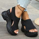 KYLETHOMASW  -  Brand Design Wedge Heel Sandals for Women Summer Knitted Fabric Platform Sandalias Mujer Buckle Thick Sole Gladiator Shoes