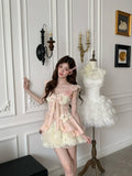 KYLETHOMASW  -  Sweet Coquette 3D Floral Applique Mock Two Piece Princess Dress Women Fairycore Pink Bowknot Puffy Birthday Party Gown Outfits
