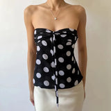 KYLETHOMASW  -  Women Vintage Black White Polka Dot Strapless Tube Top Back Tie Slim Pure Y2K Camisole For Inner Outer Wear
