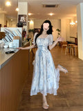 KYLETHOMASW  -  New Women's French Waist Cinched Dress Tea Break Style Summer Hepburn Slimming Knot Butterfly Long Skirt Korean Version