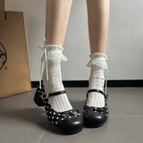 KYLETHOMASW  -  Cute Polka Dot Thick Heel Women Mary Jane Shoes Designer Buckle Strap Pumps Ladies Eelgant Butterfly-knot Dress Single Shoes