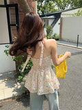KYLETHOMASW  -  Sweet Floral Hanging Neck V-neck Sleeveless Vest Women Summer 2025 New Style Slimming Waist Trendy Camisole Top