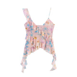KYLETHOMASW  -  Ruffles Summer Mesh Camis Tops Boho Floral Printed Tank Top vintage Sleeveless Sexy V Neck Knitted Camis Strap women's Blouse