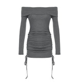 KYLETHOMASW  -  New Women Dresses Autumn Fashion Streetwear Long Sleeves Lace-up Casual Slim Mini Dress Sexy Backless Elegant Lady Knitted Dress
