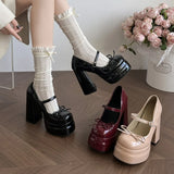 KYLETHOMASW  -  New Spring Platform Thick Heel Women Mary Jane Shoes Fashion Butterfly-knot Shoes Ladies Outdoor Dress Leather Pumps