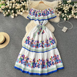 KYLETHOMASW  -  French Court Style Dresses Floral One Shoulder Casual Dress Women Summer Straps Waistband Beautiful Long Clothes