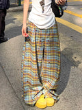 KYLETHOMASW  -  Y2K Plaid Wide Leg Pants Women Summer Streetwear High Waist Loose All Match Pants Casual Pockets Lady Mopping Trousers