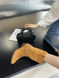KYLETHOMASW  -  Retro Rivet Belt Buckle Ankle Boots Women Fashion Metal Chain Chunky Heel Designer Boots High Quality Faux Suede Mid Calf Boots