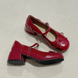 KYLETHOMASW  -  Cute Thick Heel Women Mary Jane Shoes Ladies Concise Outdoor Butterfly-knot Pumps 2026 New Spring Women's Leather Single Shoes
