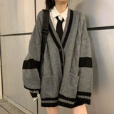 KYLETHOMASW  -  V Neck Knit Preppy Style Loose Lazy Cardigan Panelled Slim Premium All-match Jumper Vintage Korea Chic Ins Soft Fashion Sweaters