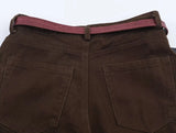 KYLETHOMASW  -  French Fashion Blogger High Waisted Wide-leg Pants Belt Minimalist Brown Vintage Loose Mom Jeans Women's Denim Pants