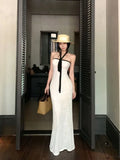 KYLETHOMASW  -  Women Knit Strapless Backless Bowknot Long Midi Dress 2025 Summer Sexy Night Club Party Evening Holiday Street White Dresses