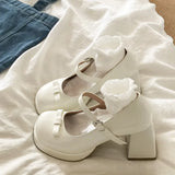KYLETHOMASW  -  New Spring Thick Heel Women Mary Jane Shoes Ladies Fashion Outdoor Butterfly-knot Shoes Women's Elegant Wedding Party Pumps