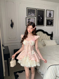KYLETHOMASW  -  Sweet Coquette 3D Floral Applique Mock Two Piece Princess Dress Women Fairycore Pink Bowknot Puffy Birthday Party Gown Outfits