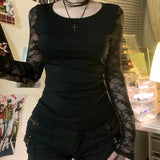 KYLETHOMASW  -  Pure desire dark style thin lace see through sexy top for women's autumn new style spicy girl round neck slim fit base T-shirt