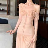 KYLETHOMASW  -  New Elegant Fashion Summer Pleats Dresses for Women Drawstring Evening Party Korean Pink Bodycon Female Clothing