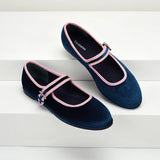 KYLETHOMASW  -  Retro Velvet Patchwork Ballet Flat Mary Jane oes Women's Design Forest Girl Vintage Color Blo Flats Casual round Toe