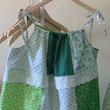 KYLETHOMASW  -  Japanese Two Pieces Set Sweet Lace Patchwork Flower Bandage Tank Grunge Tops Women Y2k Aesthetic Contrast Color  Skirt Suit