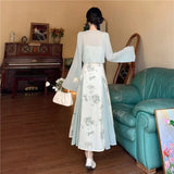 KYLETHOMASW  -  Women's Chinese Style 2-Piece Floral Dress Set Sheer Cardigan Maxi Dress