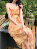 KYLETHOMASW  -  Elegant and Chic Women Fashion Floral Dress Halter Sleeveless Bodycon Slim Casual Beach Holiday Clothes Female Vestidos New Robe