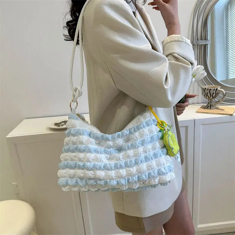 Kylethomasw Cotton Cloud Bag for Women Bubble Tote Wrinkle Quilted Fashion Shoulder Crossbody Bags Female Underarm Bag Summer Korean