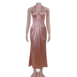 KYLETHOMASW  -  New Slim-fit Long Dress Satin Waist V-neck Dress