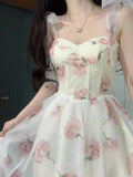 KYLETHOMASW  -  Sweet Elegant Floral Strap Dress Women Causal Fashion Korean Long Fairy Dresses Female Summer One Piece Dress Chic Evening Party
