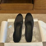 KYLETHOMASW  -  High Quality Elegant Women's Leather Ruched Bow Ballet Flats Round Toe Slip on Soft Sole French Vintage Casual Daily Flat Shoes