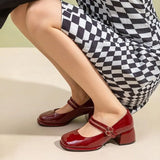 KYLETHOMASW  -  French Mary Jane High Heels Retro Mid Heel JK Single Shoes Fairy Style Fashionable High Heels round Toe PU Leather Summer Shoes