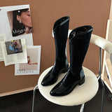 KYLETHOMASW  -  Designer Lace Hollow Out Women Knee High Boots Fashion Skinny Thick Heels Shoes Summers Ladies Breathable Long Booties