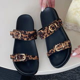 KYLETHOMASW  -  Big Size Footwear Leopard print Women Slippers Slides Shoes Female Beach Fashion Metal Buckle Ladies Flat Slippers Sandals Shoes