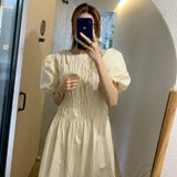 kylethomasw Chic Casual Loose Women Dress Summer Cotton Puff Sleeve VintageFemale Dress Fashion Pleated Ladies Dresses Vestidos