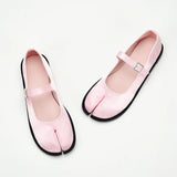 KYLETHOMASW  -  New Sweet Tabi Shoes Loafer for Women Split Toe Thick Sole Casual Silk Pink Mary Jane Shoes Plus Size 41