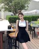 KYLETHOMASW  -  Elegant Black and White Spliced Knitted Dress Women's Summer Sleeveless O-neck Slim Fit A-line Short Dress