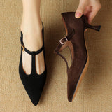 Kylethomasw   -  Women's natural suede leather thin high heel pointed toe pumps elegant ladies 2024 spring autumn new heeled retro heeled shoes