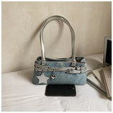 KYLETHOMASW  -  Women's Denim Silver Shoulder Bag Sweet Daily Casual Tote Underarm Bags Female Fashion New Luxury Small Handbags and Purses