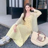 KYLETHOMASW  -  Korean Fashion Vacation Style Sweet 2024 Women's Summer Floral Dress Temperament Cardigan Two-piece Set Female Clothing