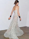 KYLETHOMASW  -  Backless Elegant See Through Maxi Dress Women Polka Dots Print Low-Neck Sleeveless Summer Holiday Ruched Sexy Outfits