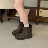 KYLETHOMASW  -  Fashion Metal Buckle Decoration Design Ankle Boots Women High Quality Retro Faux Suede Boots Comfortable Non-Slip Platform Boots
