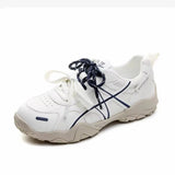 KYLETHOMASW  -  Women Contrast Double Laces Dad Sneakers Retro Hiking‑style Chunky Platform Shoes Pu Leather Lace‑up Casual Sneakers